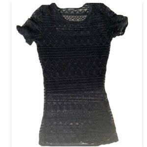 SAGAIE Paris Women’s Black Fitted Semi-Sheer Short Sleeve Knit Lace Top size XS